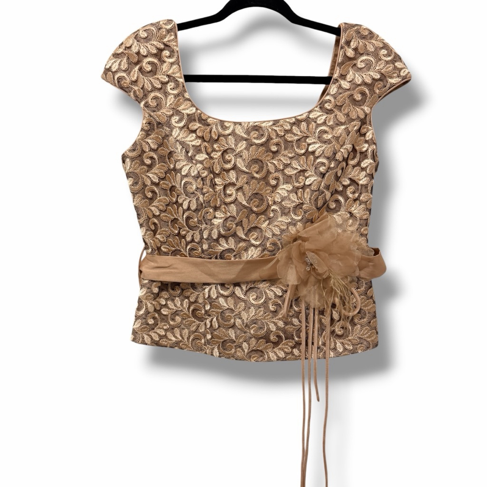 Sonia Peña Gold Brocade Corset Top Lace Up Back Bustier Floral Formal EU 42 (10) - Picture 13 of 13